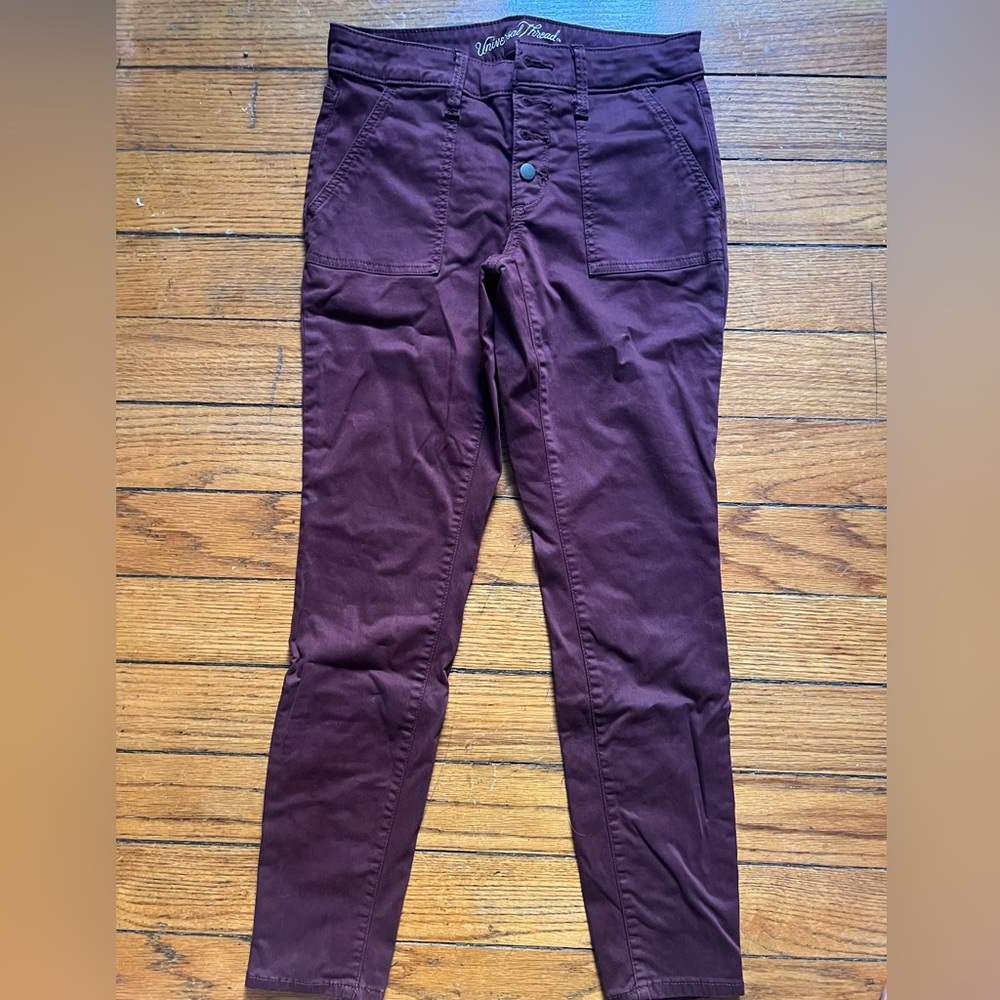 Burgundy skinny cargo pants